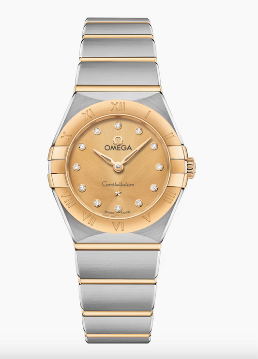 Omega Constellation 25 MM Yellow Gold On Steel Yellow Dial Watch 131.20.25.60.58.001