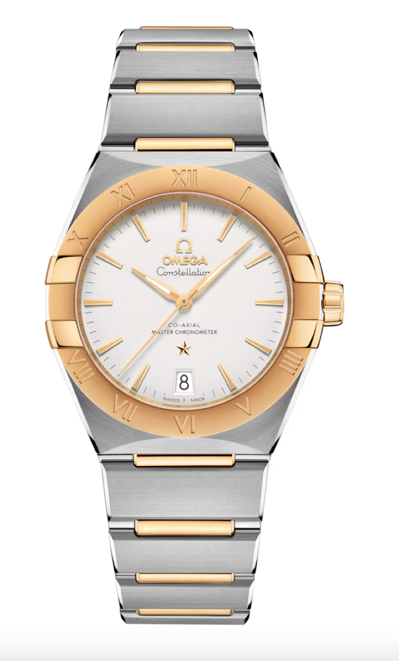 Omega Constellation 36 MM Yellow Gold On Steel Silver Dial Watch 131.20.36.20.02.002