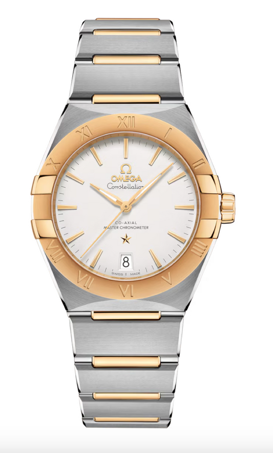 Omega Constellation 36 MM Yellow Gold On Steel Silver Dial Watch 131.20.36.20.02.002