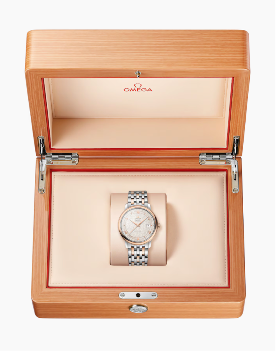 Omega De Ville Prestige 39.5 MM Red Gold On Steel Silver Dial Watch 424.20.40.20.02.003