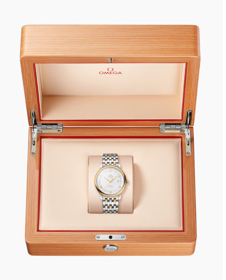 Omega De Ville Prestige 39.5 MM Yellow Gold On Steel Silver Dial Watch 424.20.40.20.02.001