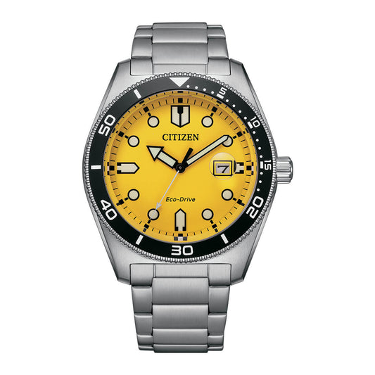 CITIZEN Eco-Drive 43 MM Stainless Steel Yellow Dial Watch AW1760-81Z