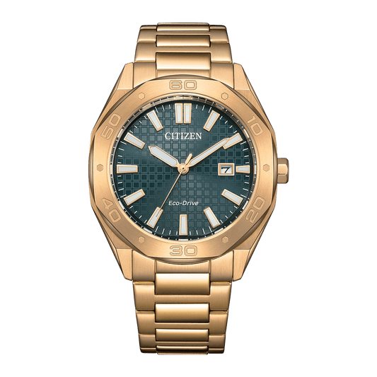 CITIZEN ECO-Drive 41 MM Gold Stainless Steel Green Dial Watch BM7633-81X