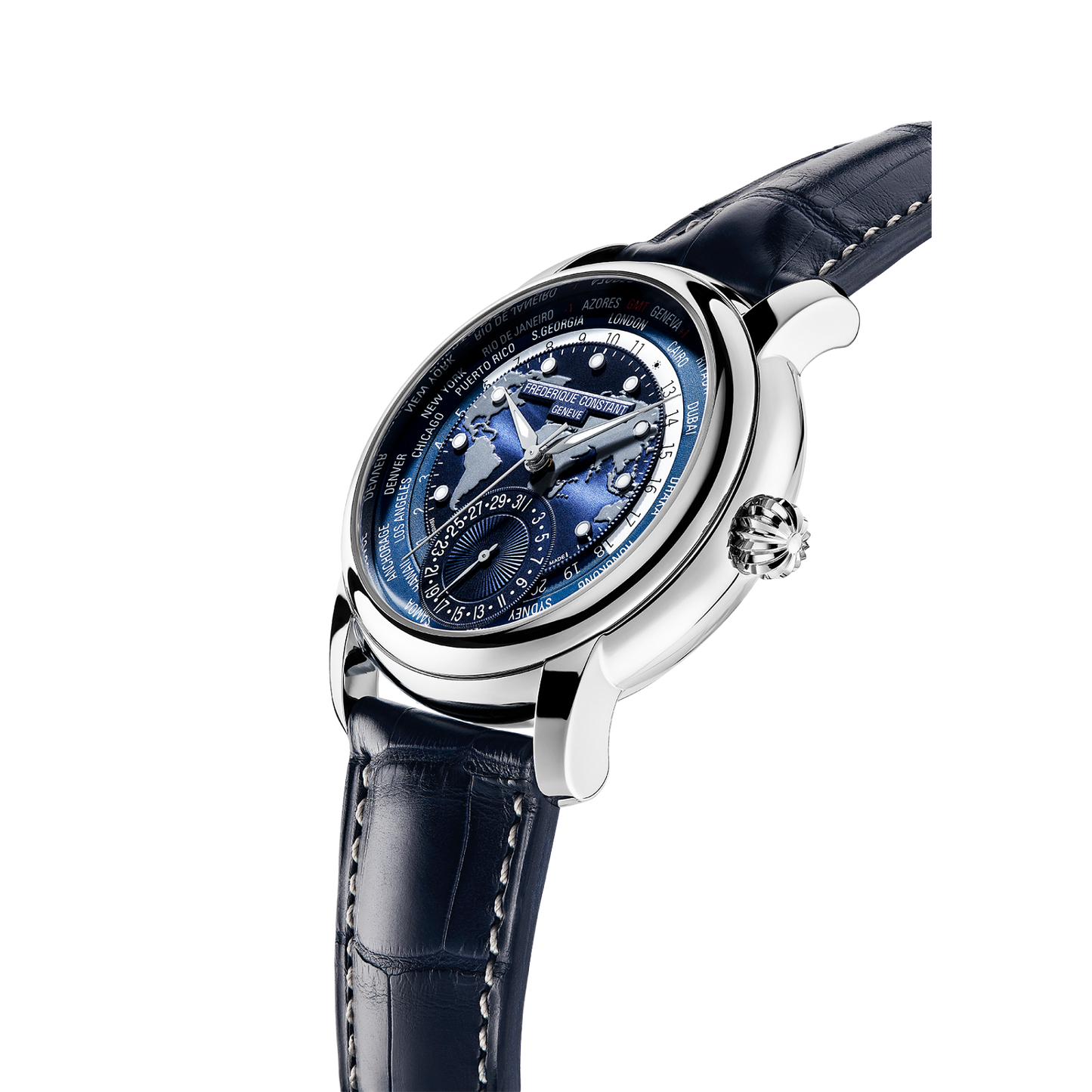 Frederique Classic Worldtimer Manufacture Automatic 42 MM SS Navy Dial Watch FC-718NWM4H6