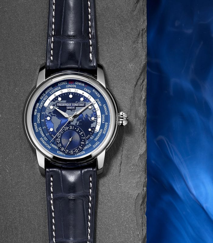 Frederique Classic Worldtimer Manufacture Automatic 42 MM SS Navy Dial Watch FC-718NWM4H6