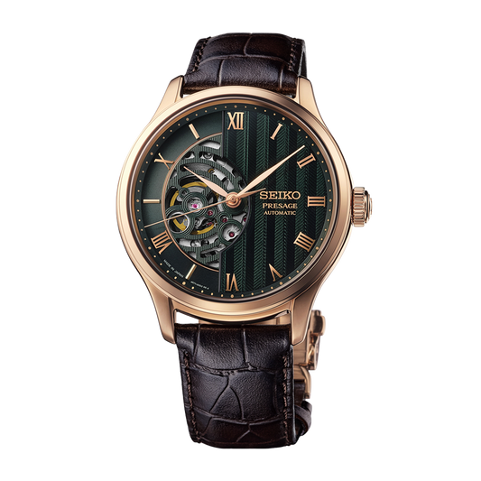 Seiko Presage Japanese Garden HCB007J1 41.8mm Twilight Green semi-skeleton watch