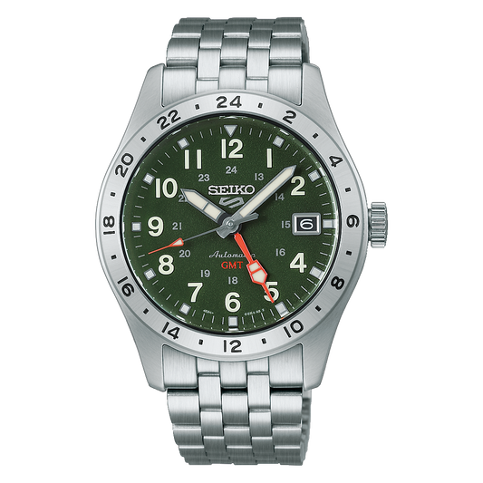 Seiko 5 Sports Field GMT 39.4 MM SS Khaki Green Dial Automatic Watch HDB001K1