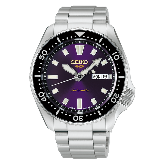 Seiko 5 Sports Field HDB003K1 Edo purple dial watch on stainless steel bracelet