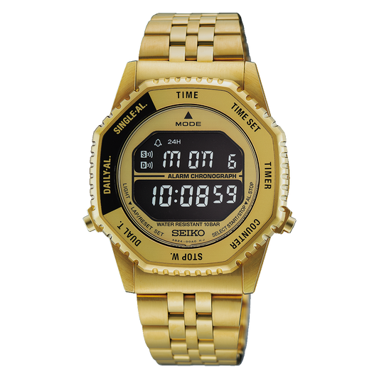 Seiko Rotocall Reissue Gold Tone Digital Hexagon 37 MM SS Watch HFL003P1