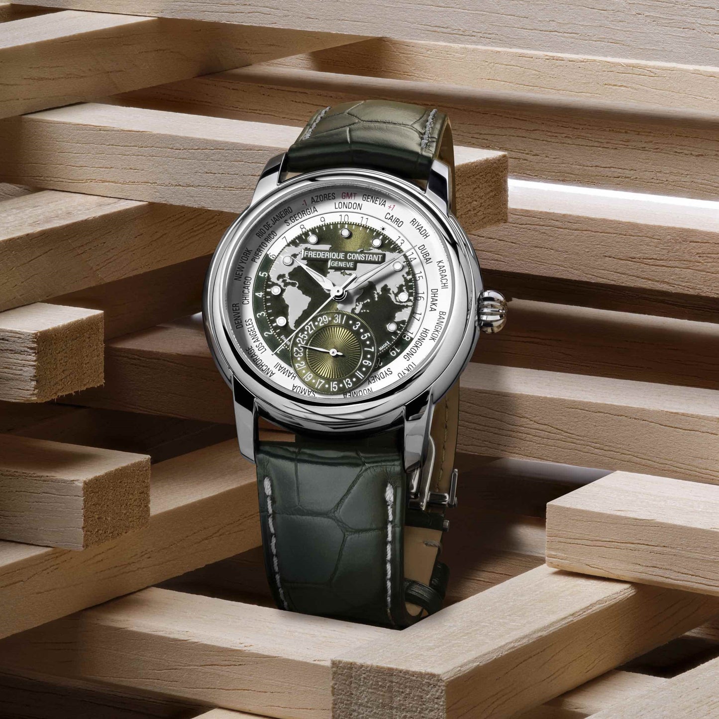 Frederique Classics Worldtimer Manufacture Automatic 42 MM Watch FC-718KWM4H6