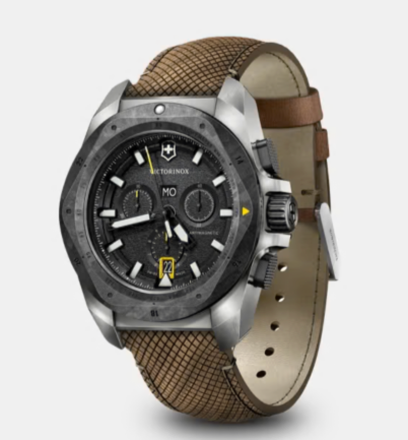 Victorinox I.N.O.X. Chronograph 43 MM Brown Bracelet Black Dial Watch 241988.1