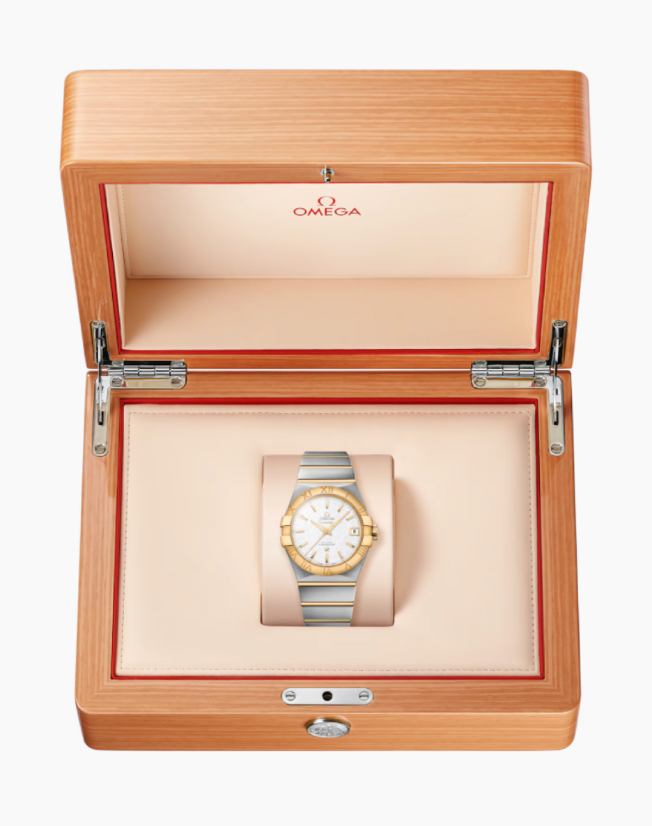 Omega Constellation 38 MM Yellow Gold On Steel Silver Dial Watch 123.20.38.21.02.006