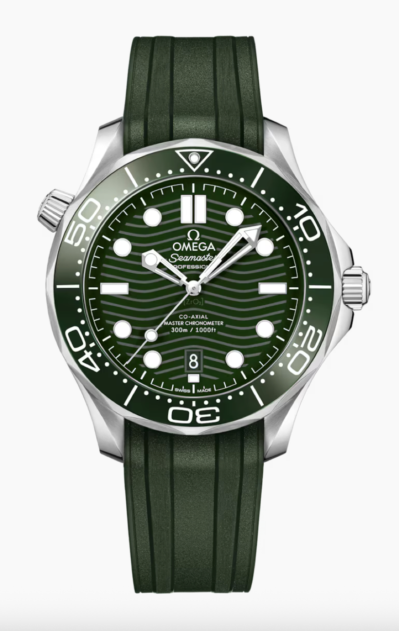 Omega Seamaster Professional Diver 300M 42 MM Steel On Rubber Green Dial Watch 210.32.42.20.10.001