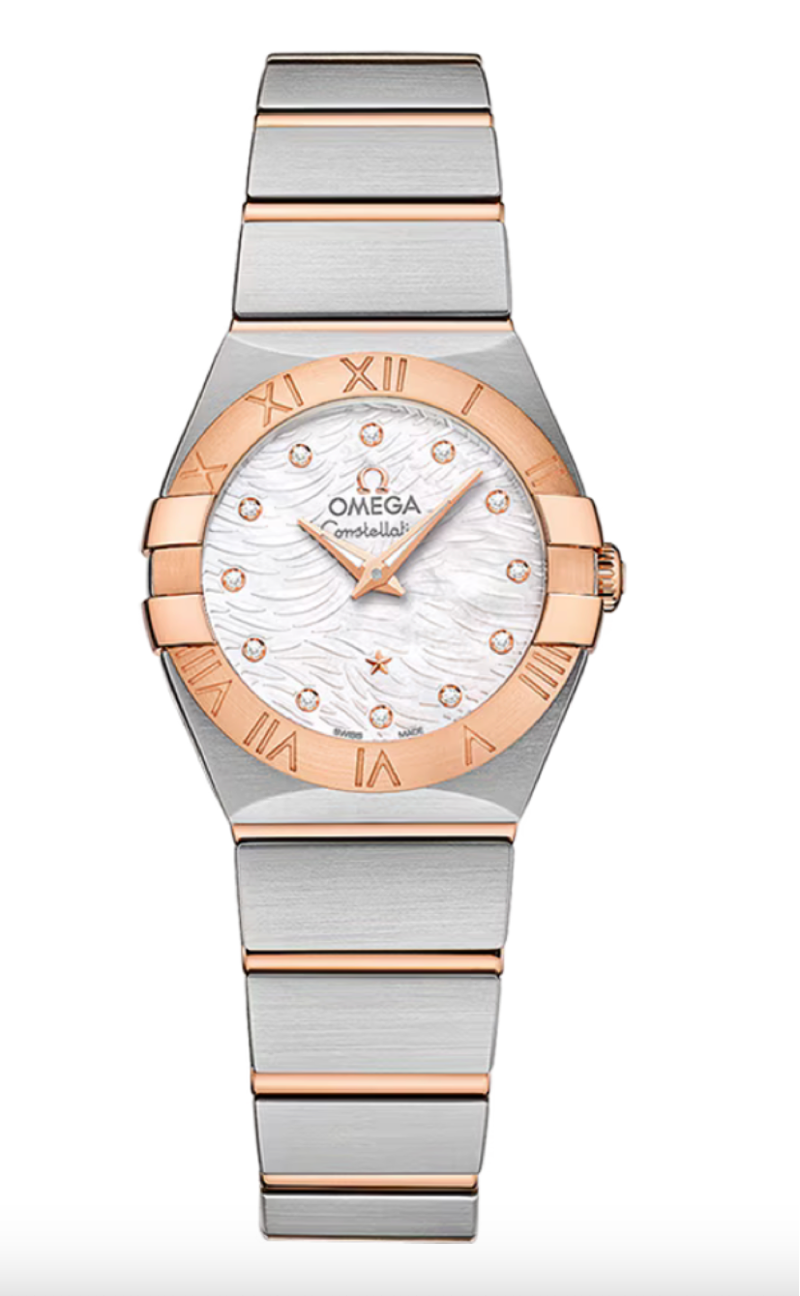 Omega Constellation 24 MM Red Gold On Steel White Dial Watch 123.20.24.60.55.007