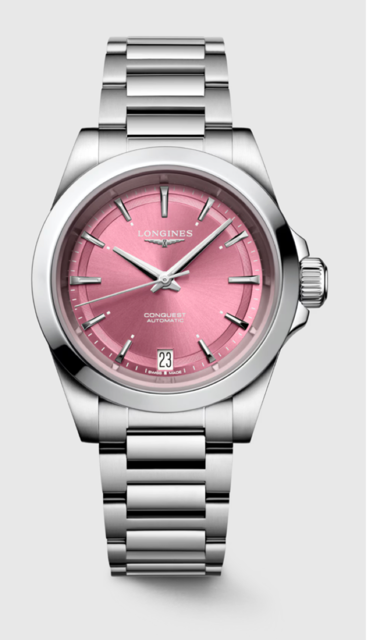 Longines Conquest 34 MM Stainless Steel Sunray Pink Dial Automatic Watch L34304996
