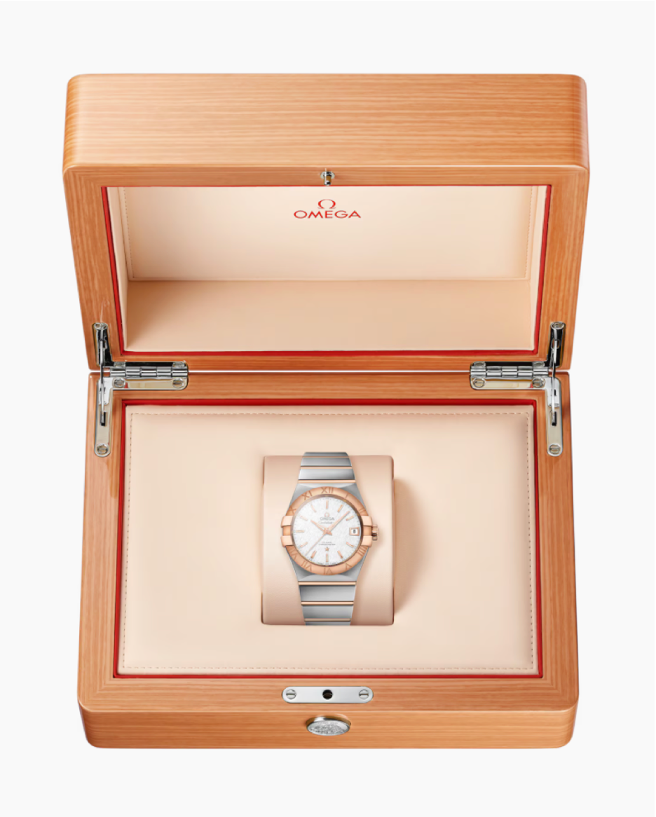 Omega Constellation 38 MM Rose Gold On Steel Silver Dial Watch 123.20.38.21.02.007