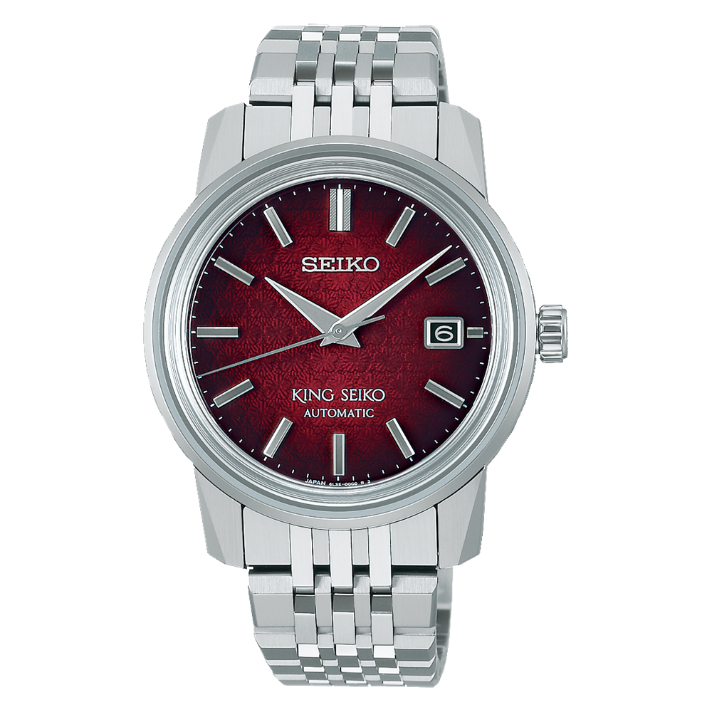 King Seiko KSK 38.6 MM Stainless Steel Automatic Red Dial Watch SJE103J1