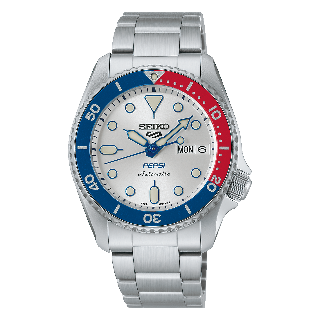 Seiko 5 Sports x Pepsi® Limited Edition 38 MM SS Silver Dial Watch SRPL99K1