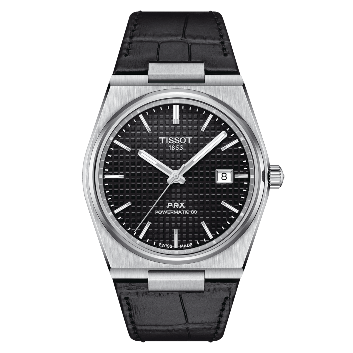 TISSOT PRX POWERMATIC 80 SS 40 MM BLACK LEATHER STRAP BLACK DIAL AUTOMATIC WATCH T137.407.16.051.00