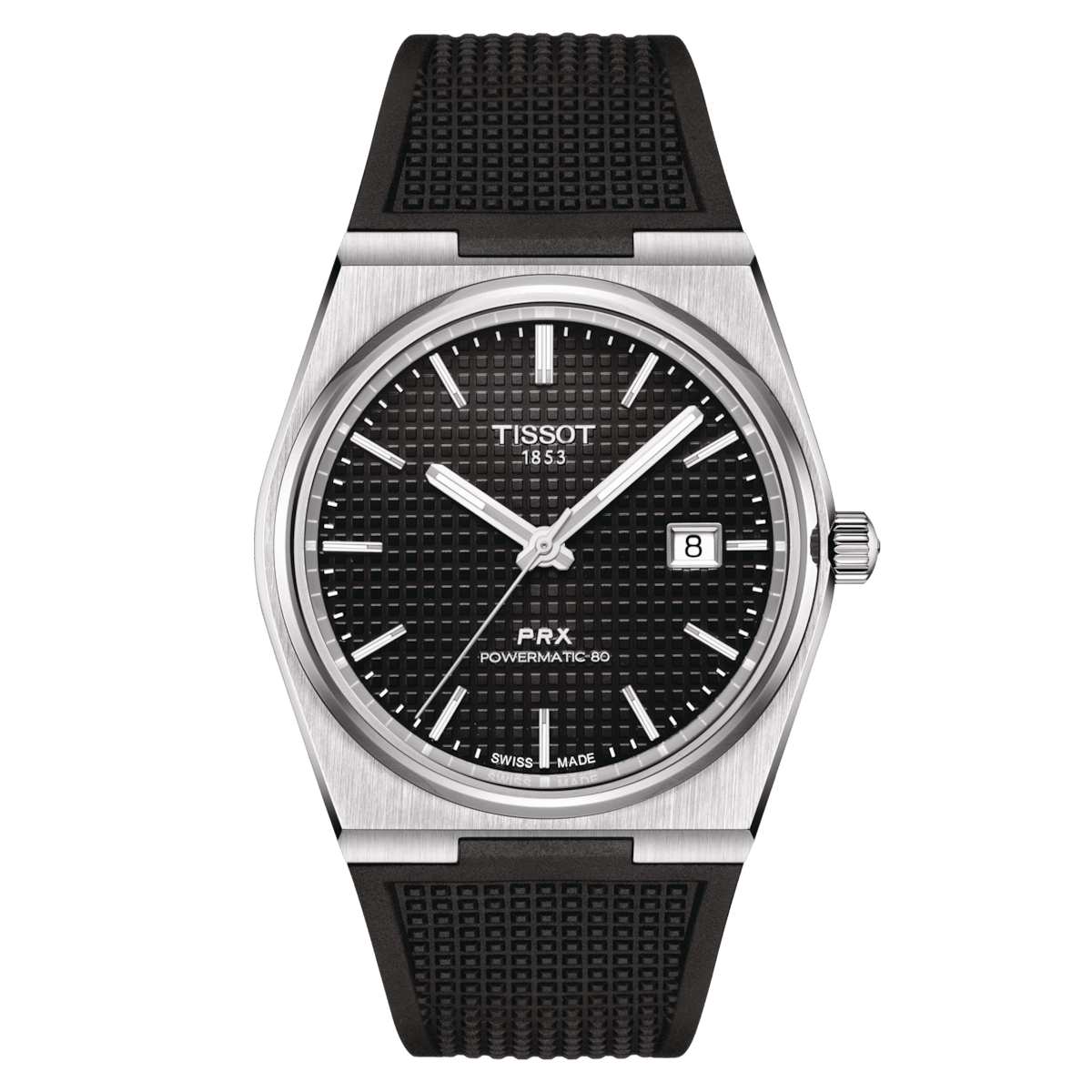 TISSOT PRX POWERMATIC 80 SS 40 MM BLACK RUBBER STRAP BLACK DIAL AUTOMATIC WATCH T137.407.17.051.00
