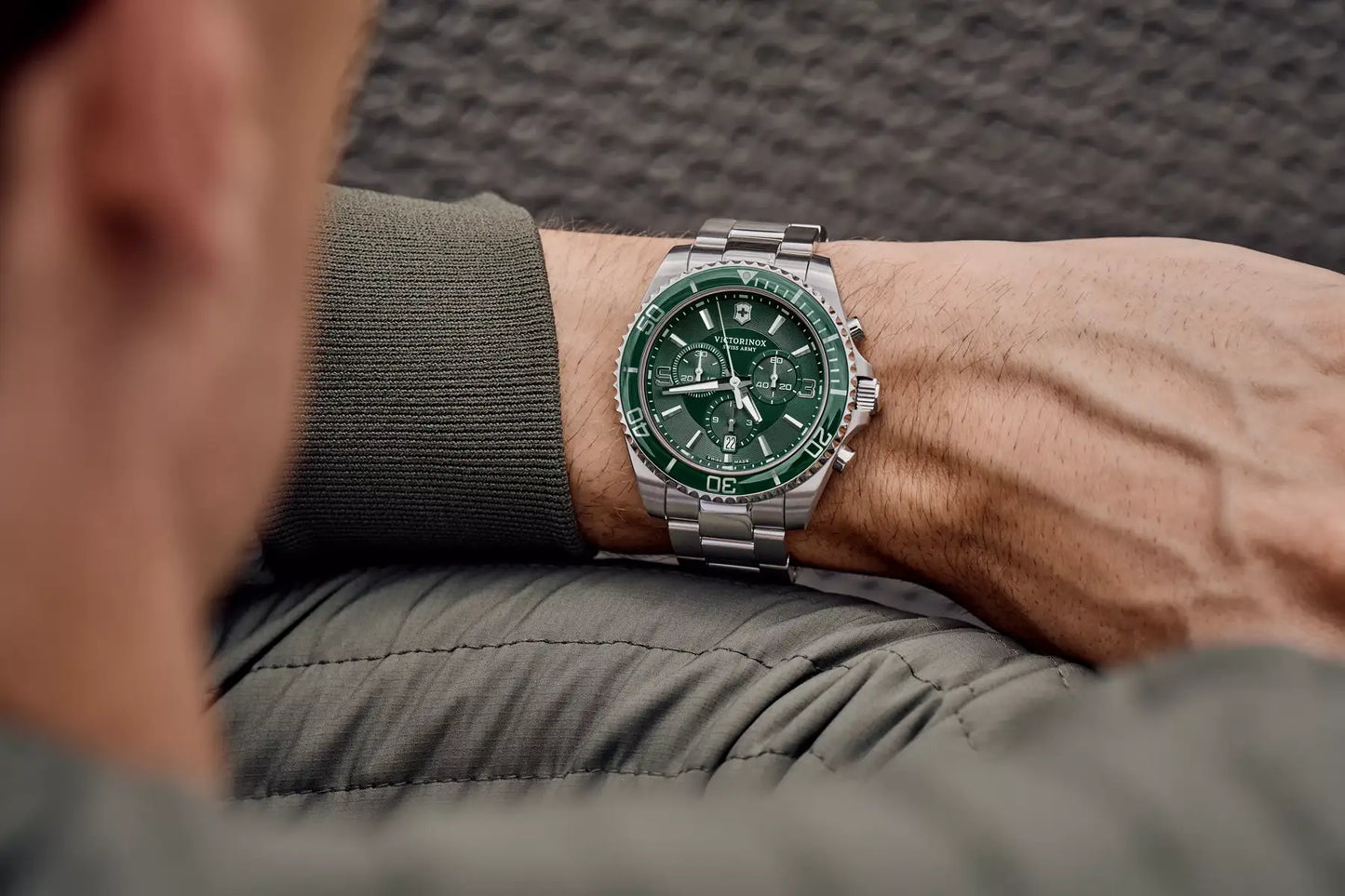 Victorinox Maverick Chronograph 43 MM SS Analog Quartz Green Dial Watch 241946