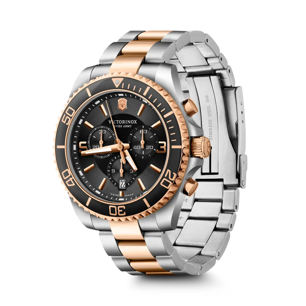 Victorinox Maverick Chronograph Analog Quartz 43 MM Black/ Rose Gold Dial Watch 241952