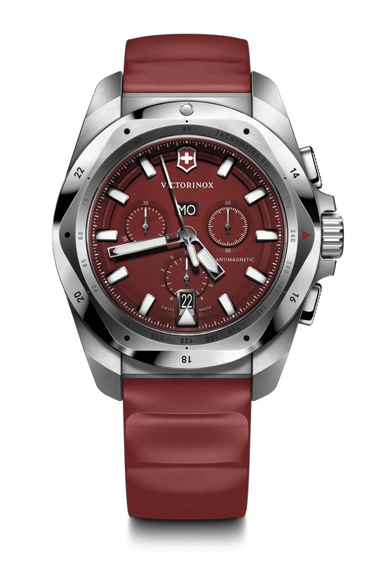 Victorinox I.N.O.X. Chronograph 43 MM Red Bracelet Red Grainy Dial Watch 241986