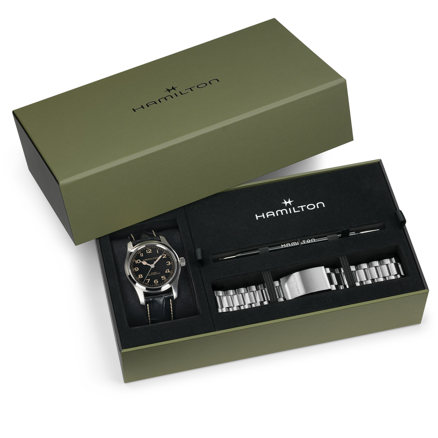 Hamilton Khaki Field Murph 42 MM SS Leather Strap Black Dial Watch H70605732