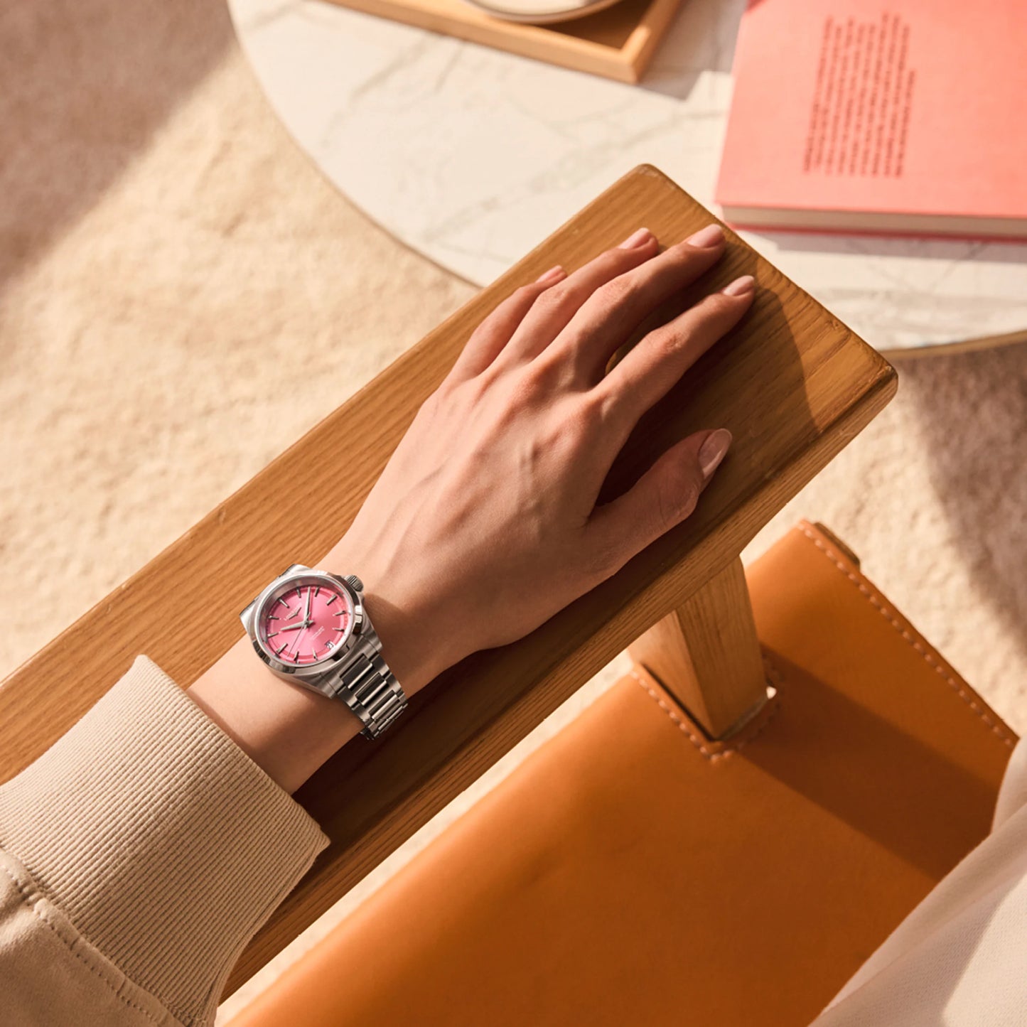 Longines Conquest 34 MM Stainless Steel Sunray Pink Dial Automatic Watch L34304996