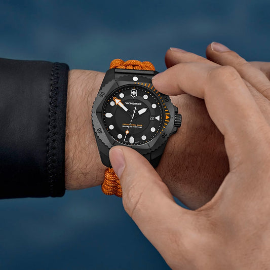 *PRE-ORDER* Victorinox Dive PRO Quartz 43 MM Orange Bracelet Black Matt Dial Watch 242069.1