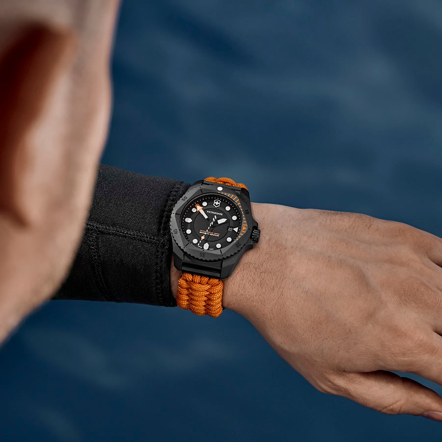 Victorinox Dive PRO Quartz 43 MM Orange Bracelet Black Matt Dial Watch 242069.1