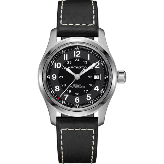 *PRE-ORDER* Hamilton Khaki Field 42 MM SS Leather Strap Black Dial Watch H70605733