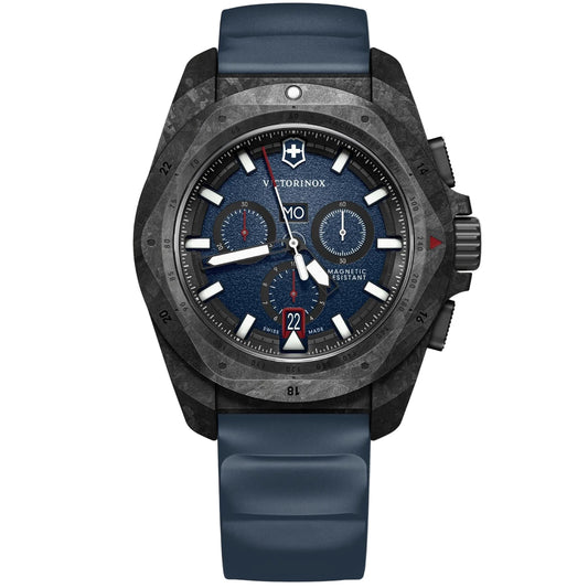 Victorinox I.N.O.X. Chronograph 43mm Blue Dial Blue Rubber Watch 242082