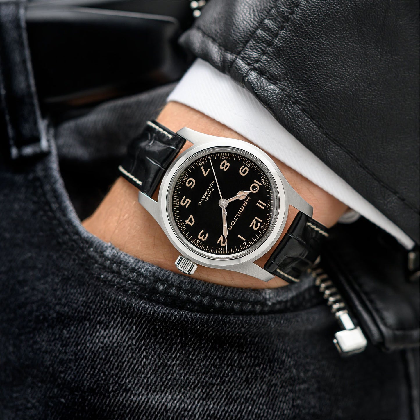 Hamilton Khaki Field Murph 42 MM SS Leather Strap Black Dial Watch H70605732
