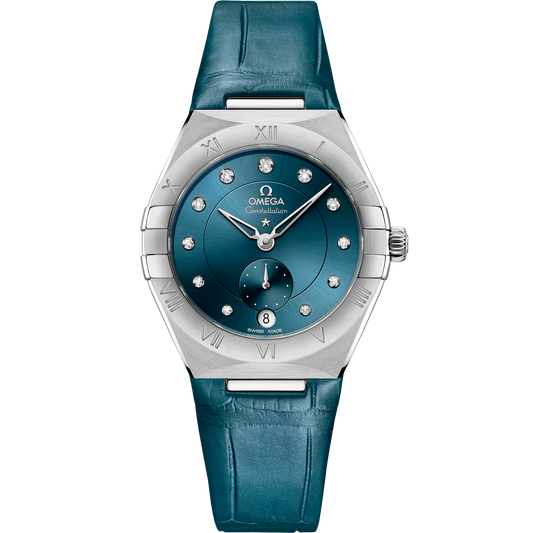 Omega Constellation Small Seconds 34mm Leather Peacock Blue Dial 131.13.34.20.53.001