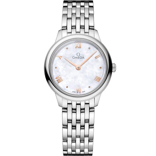 Omega De Ville Prestige 27.5 MM Steel On Steel White Mother-of-Pearl Dial Watch 434.10.28.60.05.001