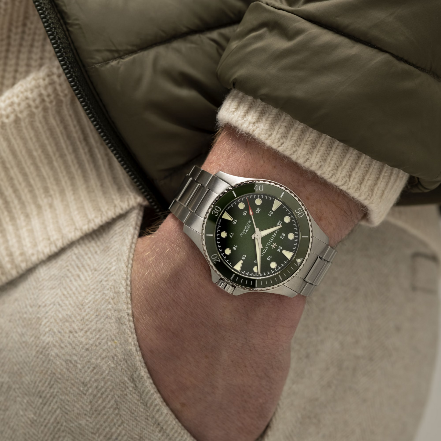 Hamilton Khaki Navy Scuba Automatic 43 MM SS Green Dial Watch H82525160