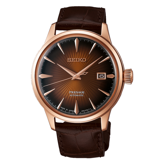 Seiko Presage Cocktail 40.5 MM Leather Strap Automatic Brown Dial Watch SRPB46J1