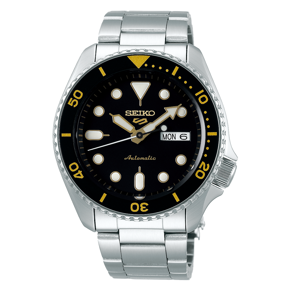 Seiko 5 Sports 42.5 mm Automatic SS Black Dial Gold Accents Watch - SRPD57K1
