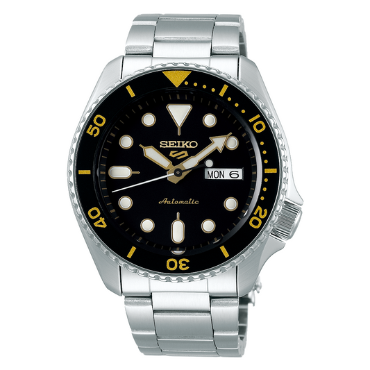 Seiko 5 Sports 42.5 mm Automatic SS Black Dial Gold Accents Watch - SRPD57K1