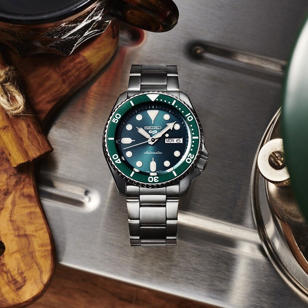 Seiko 5 Sports Full Stainless Steel Green Bezel 42.5mm Automatic Watch SRPD61K1