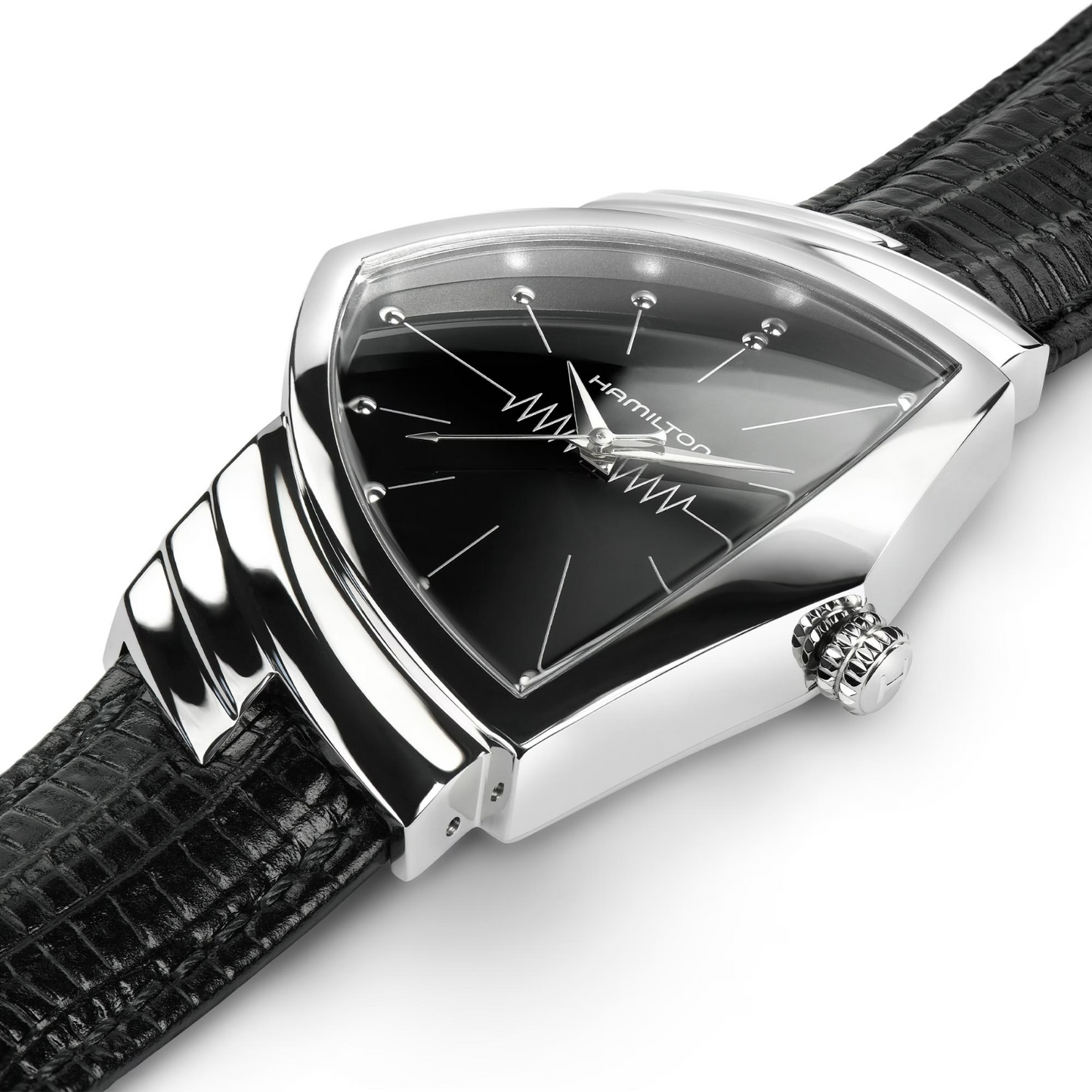 Hamilton Ventura Quartz Black Dial Leather Black Bracelet Watch H24411732
