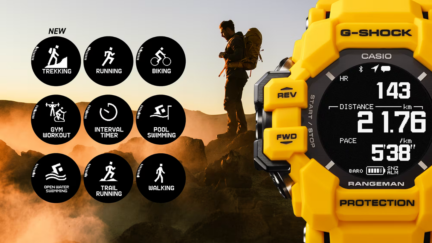 Casio G-Shock Rangeman Resin Solar Heart Rate Monitor Yellow Watch GPR-H1000-9