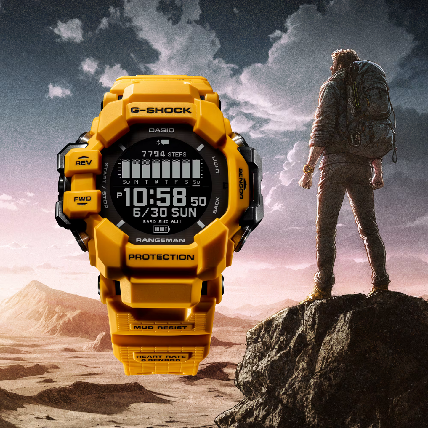 Casio G-Shock Rangeman Resin Solar Heart Rate Monitor Yellow Watch GPR-H1000-9