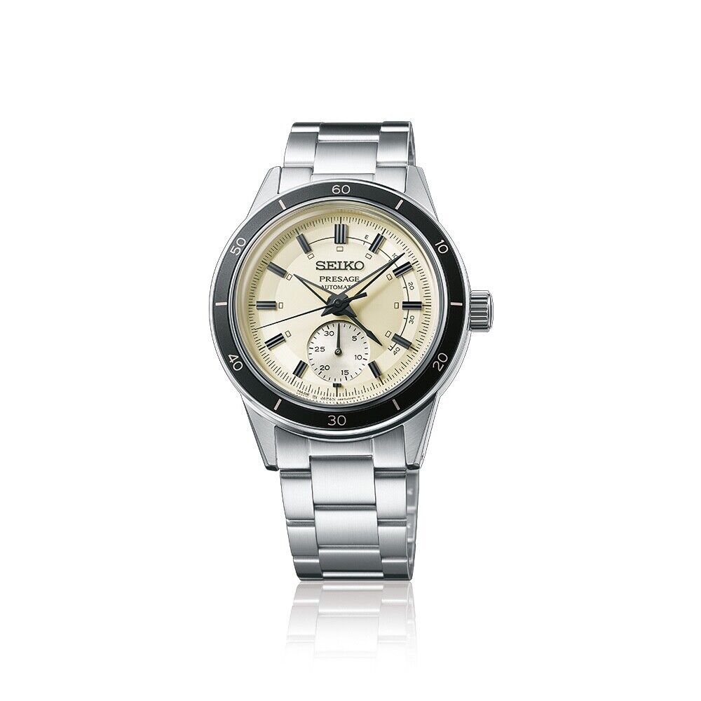 Seiko Presage 60's Style Ivory Dial Black Bezel 40.8 MM Automatic Watch SSA447J1