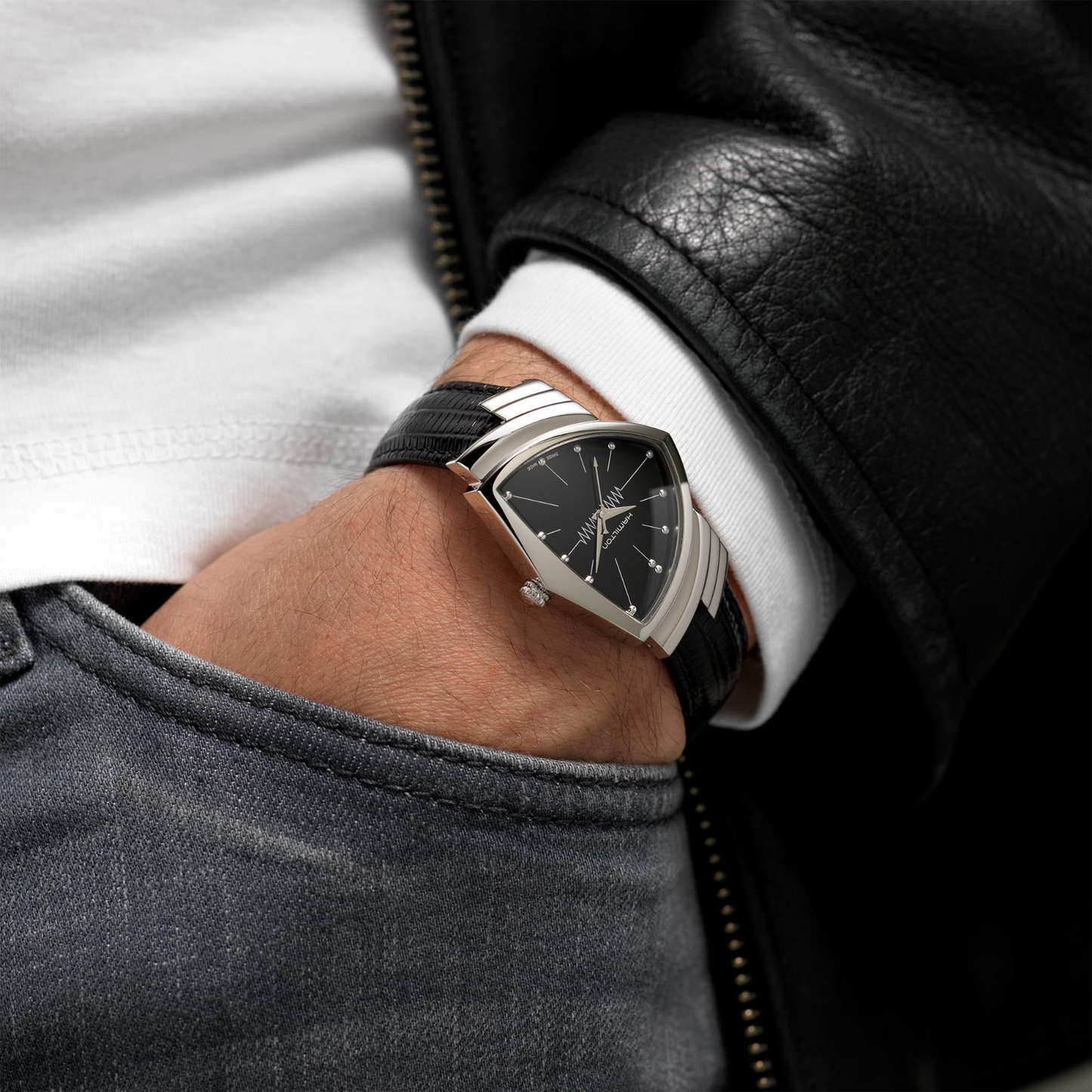 Hamilton Ventura Quartz Black Dial Leather Black Bracelet Watch H24411732