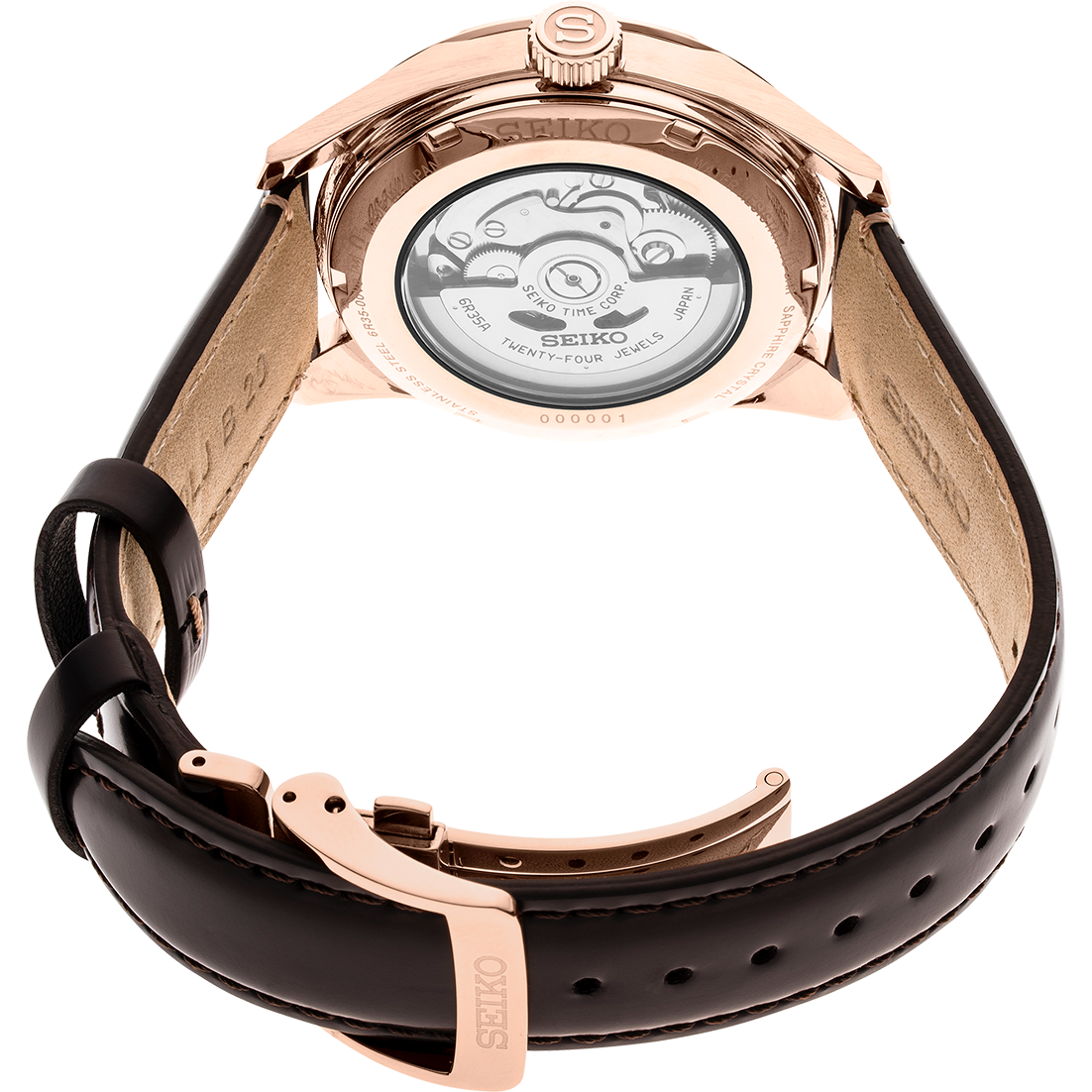 Seiko Presage Sharp Edged Series Rose Gold Brown Strap Automatic Watch SPB170J1