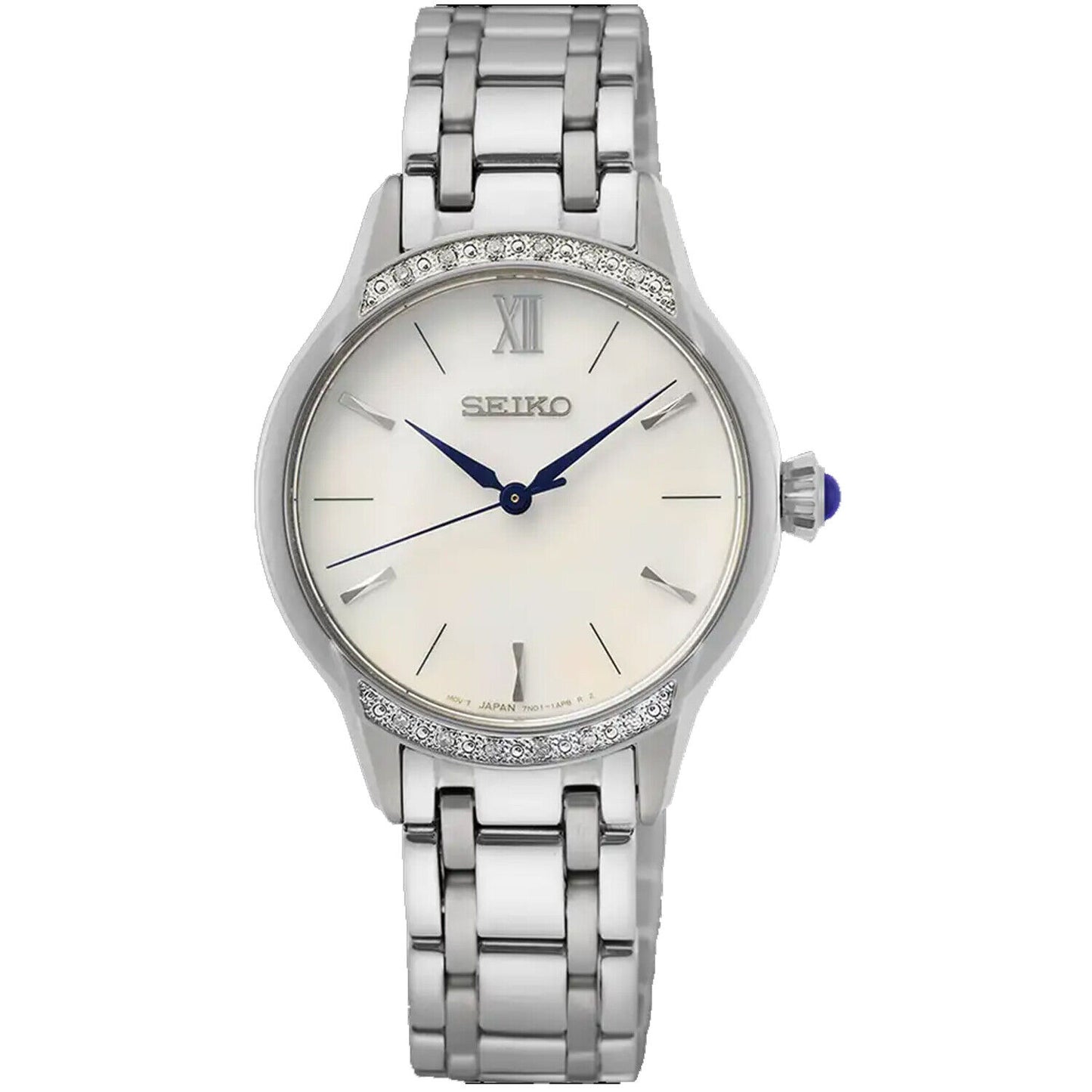 Seiko Analogue Quartz Stainless Steel 30 MM Sapphire White Dial Watch SRZ543P1