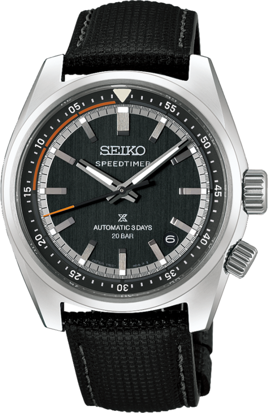 Seiko Prospex Speedtimer 39.5 MM Automatic Stainless Steel Grey Dial Leather Strap Watch HBC004J1