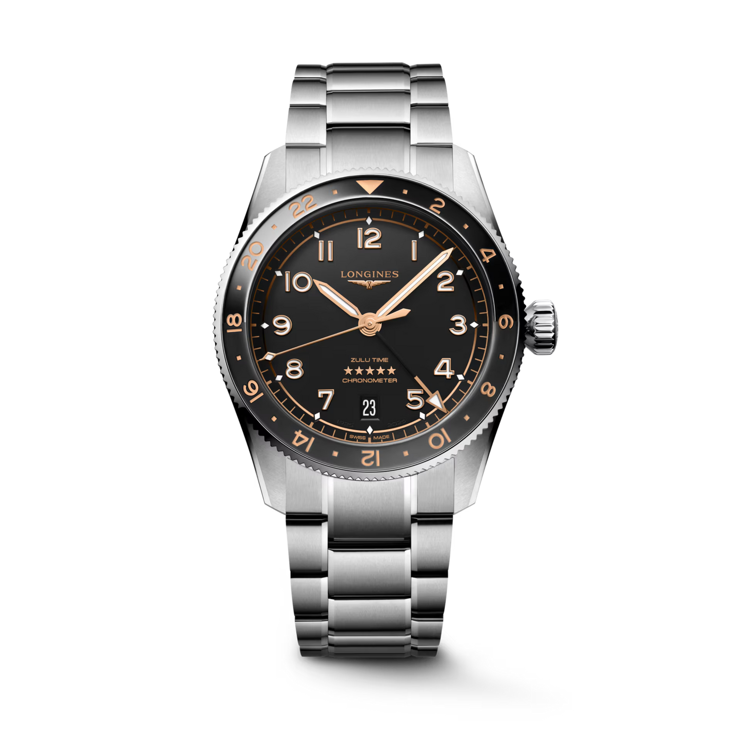 Longines Spirit Zulu Time Automatic 39 MM SS Black Matt Dial Watch L38024506